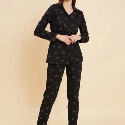 Sweet Dreams Black Cotton Graphic Print Shirt Pyjama Set-picture-8