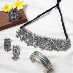 Teejh Aashima Silver Oxidised Jewellery Set-image-3