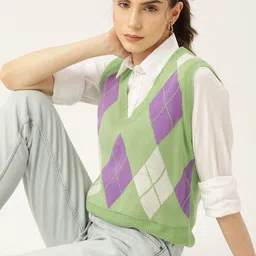 DressBerry Women Acrylic Argyle Sweater Vest-image-70