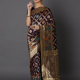 Mitera Purple & Beige Silk Blend Woven Design Kanjeevaram Saree-image-92