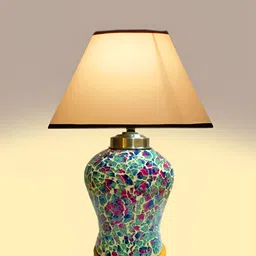 Aura White & Green Frustum Shape Glass & Wooden Table Lamp-image-56
