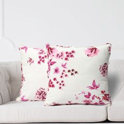 SWAYAM White & Pink Set of 2 Floral Square Cushion Covers-35