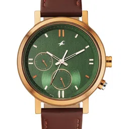 Fastrack Men Tick Tock 3.0 Brass Dial & Leather Straps Reset Time Analogue Watch 3287KL04-picture-7