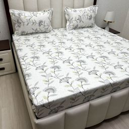 Pure Decor White & Grey Floral Queen Bedsheet with 2 Pillow Covers-image-91