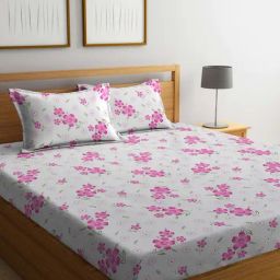 Klotthe Floral White & Pink 300 TC Cotton Blend King Bed Sheet with 2 Pillow Covers-image-101