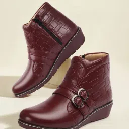 Iconics Women's Maroon Wedge Booties-image-10