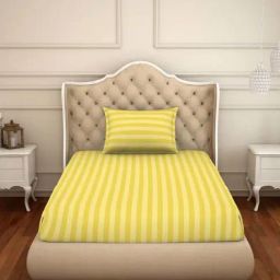 Spaces Gold Cotton 210 TC Single Bed Sheet With Pillow Cover-image-39
