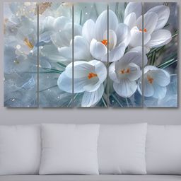 RANDOM Blue & White 5 Piece Synthetic Wood Floral and Botanical Wall Paintings-57