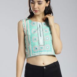 W Women Sea Green Printed Crop Top-picture-34