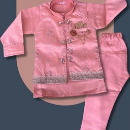 Qutie Ninja boy's Dupion Silk pink Sherwani and pyjama-42