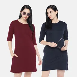 STATUS MANTRA Pack of 2 Round Neck Pure Cotton T-shirt Dresses-image-22