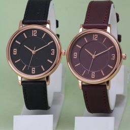 VIRAKTI Unisex Dial & Leather Straps Analogue Watch G-03-BLACK-MAROON 1210-image-93