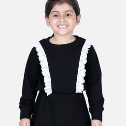Aww Hunnie Full Sleeves Frill Detailed Schiffli Lace Embellished Winter Wear Sweatshirt - Black-image-86