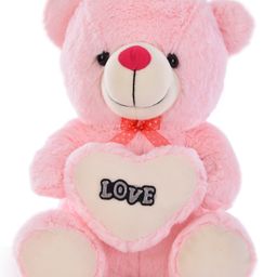 Goldenhub Teddy Bear 30 cm Sitting Pink With Heart- Height 30 cm-picture-1