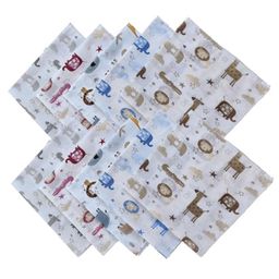 Trance Home Linen Super Soft 100% Cotton Thin Malmal Face Towels Hygiene Wash Cloth Hankies for New Babies Cotton Reusable Napkins Stars and Animals - 10 pcs-8