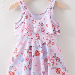 Babyhug Sleeveless Frock Swimsuit Floral Print- White & Red-image-60