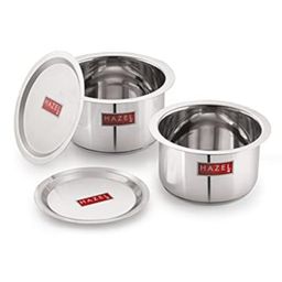 HAZEL Induction Base Tope Stainless Steel Heavy Base Thick Flat Bottom Patila Cookware With Steel Lids Cover Utensil For Kitchen ( 2 Topes & 2 Lids), 4 Pieces-image-29