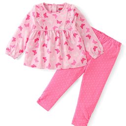 Babyhug Single Jersey Full Sleeves Top and Legging Butterfly Print - Pink-image-77