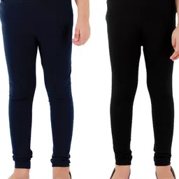 Kids Cave Pack Of 2 Cotton Jersey Solid Leggings - Blue & Black-picture-40