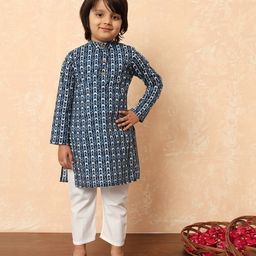 READIPRINT Full Sleeves Abstract Floral & Arrow Design Striped Kurta And  Pyjama  - Blue-picture-25
