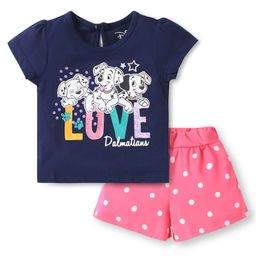 Babyhug Disney Single Jersey Knit Half Sleeves Shorts Night Suit with 101 Dalmatian Graphics - Navy Blue & Pink-image-3