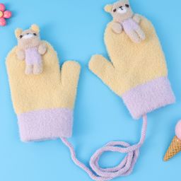 Babyhug Woollen Gloves with Bear Applique - Yellow-image-79
