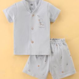 Zero Interlock Knit Half Sleeves Night Suit With Baby Duck Print - Silver-image-75