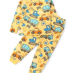 Babyhug Cotton Knit Full Sleeves Night Suit With Cars Print - Yellow-picture-5