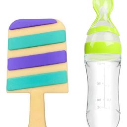 Enorme Silicone Candy Shape Cream Color Teething Soft Teether and Silicone Easy Squeezy Spoon Food Feeder for Babies-24