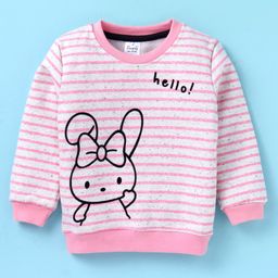 Simply Fleece Knitted Full Sleeves Striped Sweatshirt With Kitty Print - Pink-image-85