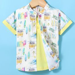 Dapper Dudes Half Sleeves Camp Theme Printed Shirt With Attached Tee - Lemon Yellow-image-22