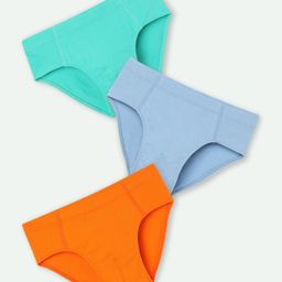 Mackly Pack Of 3 Cotton Elastane Solid Briefs - Orange Blue & Green-image-0