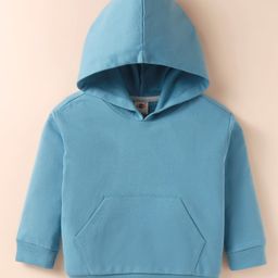 Zero Cotton Knit Full Sleeves Solid Color Hooded Sweatshirt with Kangaroo Pockets - Blue-image-70