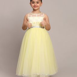 Toy Balloon Kids Net Sleeveless Floral Shaped Lace & Butterfly Shaped Sequins Embellished Dress - Lemon Yellow-image-32