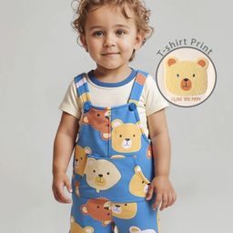 Babyoye 100% Cotton Knit With Eco Jiva Finish Dungaree & Half Sleeves T-Shirt With Animal Print - Light Blue & White-image-69