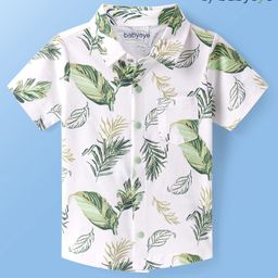 Babyoye 100% Cotton Woven Half Sleeves Shirt with Leaf Print - White-image-90