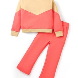 Totle Cotton Full Sleeves Cut & Sew Sweatshirt & Pant Set - Coral-image-14