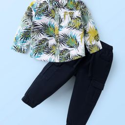 Babyhug Cotton Woven Full Sleeves Tropical Theme Printed Shirt & Joggers Set - Navy Blue & White-image-41