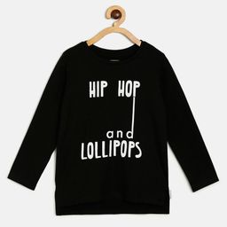 MINI KLUB Cotton Full Sleeves Hip Hop And Lollipops Text Printed Top - Black-image-22