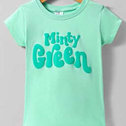 Smarty Girls Cotton Knit Half Sleeves T-Shirt With Minty Green Print - Mint Green-image-94
