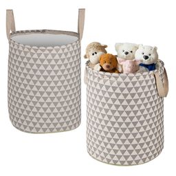 Kuber Industries Pack of 2 Cotton 45L Toys Organizer for Kids Room - Foldable Soft Toys Storage Bag/Basket/Container with Handles | Triangles -Grey-14