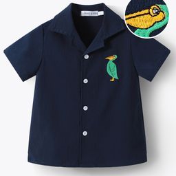 Mark & Mia Half Sleeves Solid Shirt Bird Embroidery - Navy Blue-image-94