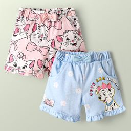 Babyhug Disney 100% Cotton Knee Length Shorts With Aristocats Marie Graphics Pack Of 2 - Light Blue & Pink-image-38