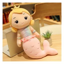 Little Hunk Soft Plush Mermaid Princess Doll with Crown Stuffed Toy for Girls, Pink Tail Cuddly Bedtime Toy Gift for Kids - 45CM (Pink)-21