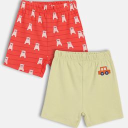 MINI KLUB Cotton Knit Pack Of 2 Car & Teddy Bears Printed Shorts - Beige & Red-picture-30