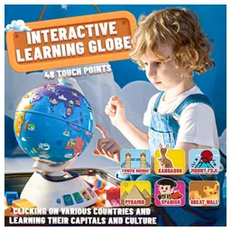 Sanjary Interactive World Globe 48 Touch Musical Earth for Kids' Learning Tool with sound Music Illuminated LED, Educational Toy, Ideal Gift for Boys & Girls color design may vary-image-3