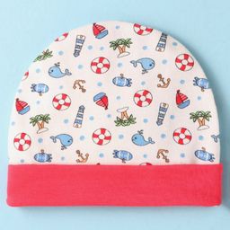 Ben Benny Interlock Knit Cap Mitten & Booties Set Beach Theme Print Cream - Diameter 11 cm image 2