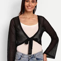 The Roadster Lifestyle Co Self Design V-Neck Tie-Up Crop Shurg-42