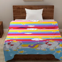 HOSTA HOMES Blue & White Cartoon Printed Reversible AC Room 210 GSM Single Bed Comforter-18