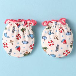 Ben Benny Interlock Knit Cap Mitten & Booties Set Beach Theme Print Cream - Diameter 11 cm image 5
